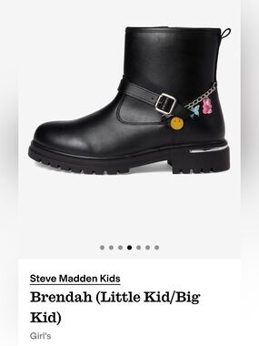 Steve Madden Kids Brendah Black Leather Buckle Ankle Boots with Charm Chain
